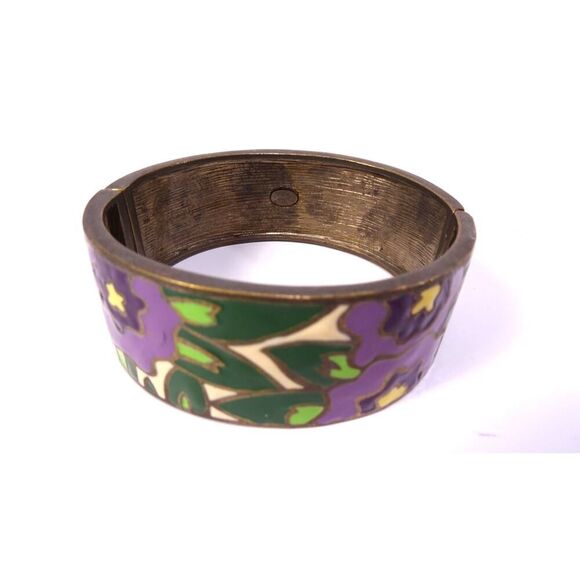 Vintage Neiman Marcus Lee Angel Brass Enamel Flower Hinge Cuff Bracelet NWT 198 - Picture 1 of 11